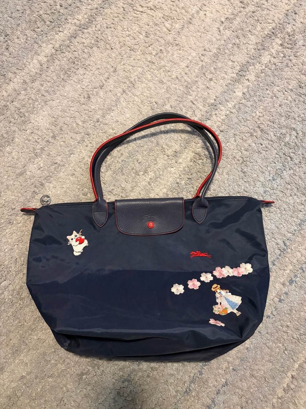 Longchamp Le Pliage Club Large Tote Navy Blue Custom Patches Embroidery L1899619